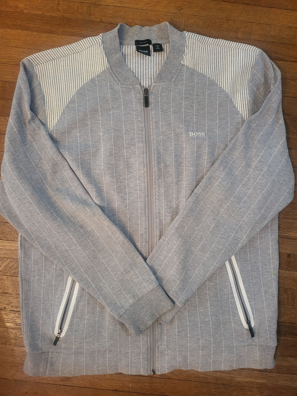 Hugo Boss Light Gray Pinstripe Full-Zip Sweater Jacket